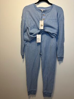 Knix Loungewear Set Waffle Knit Lounge Henley Top & Slim Fit Joggers in Daylight
